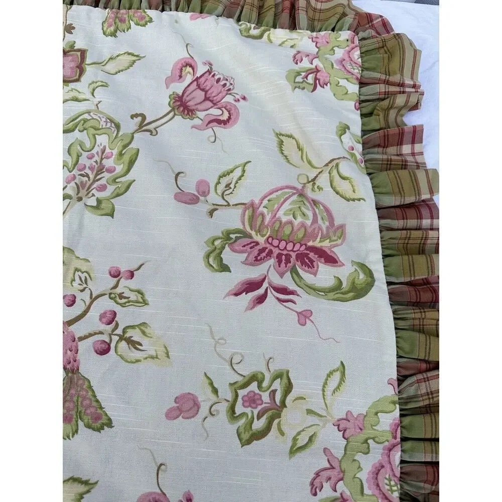VTG European Pillow Sham Pink Green Floral Plaid French Country Ruffled